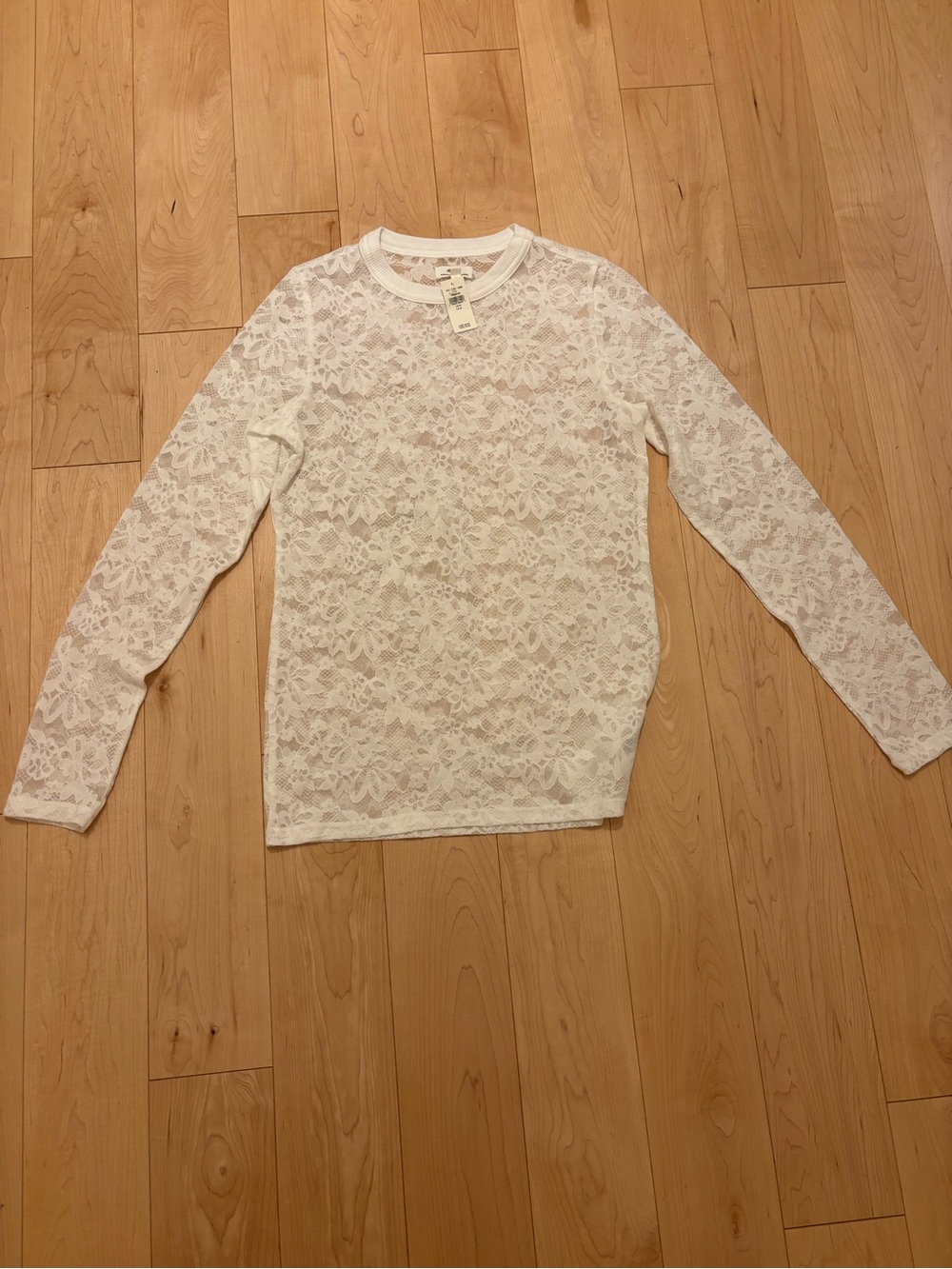 aerie White Floral Lace Long-Sleeve Top
